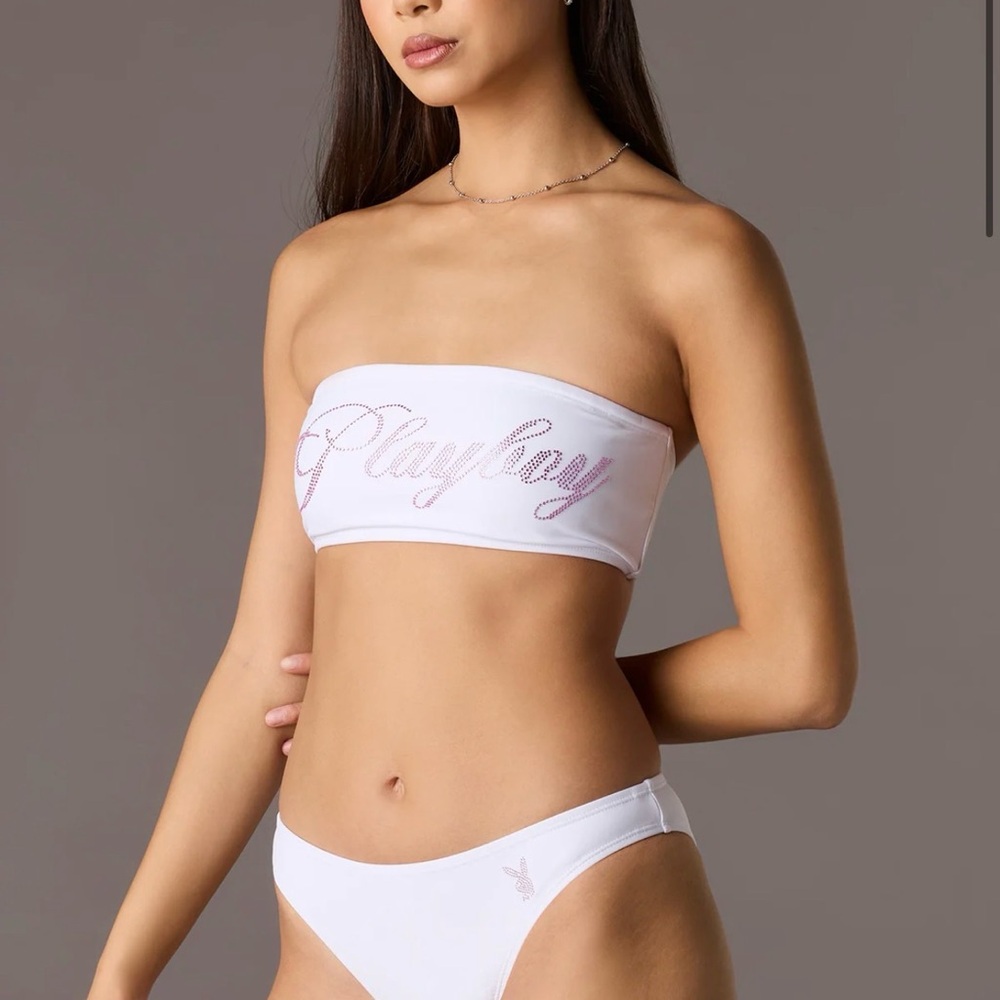 PLAYBOY White Strapless Bandeau Bikini